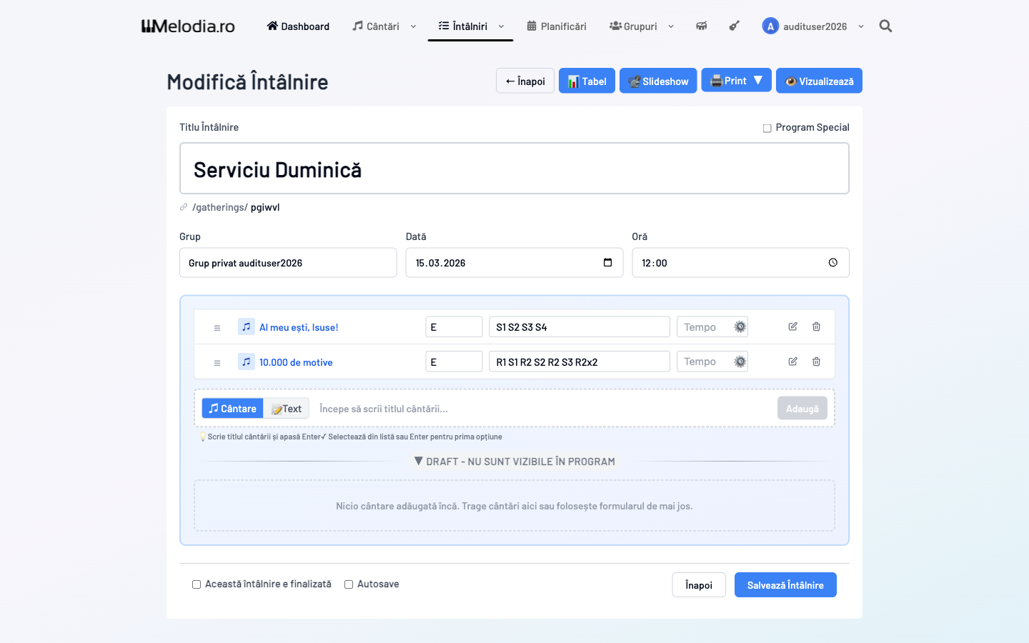 Editor serviciu divin cu cântări, tonalitate și structură